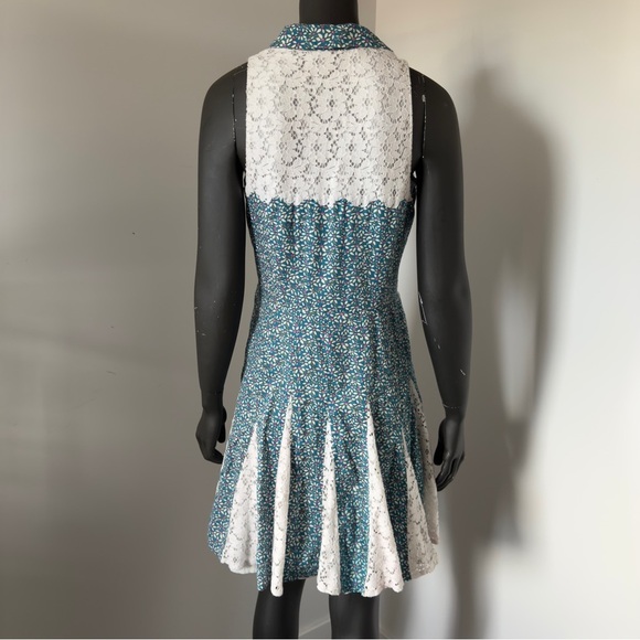 Betsey Johnson Blue Floral & Lace Sleeveless Mini Dress – Size 10 - Picture 9 of 14
